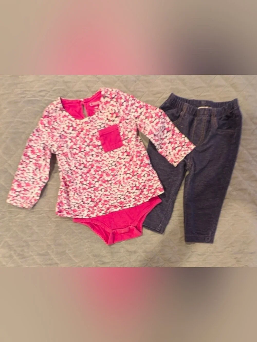 9M Pink Floral Baby Outfit with Pants